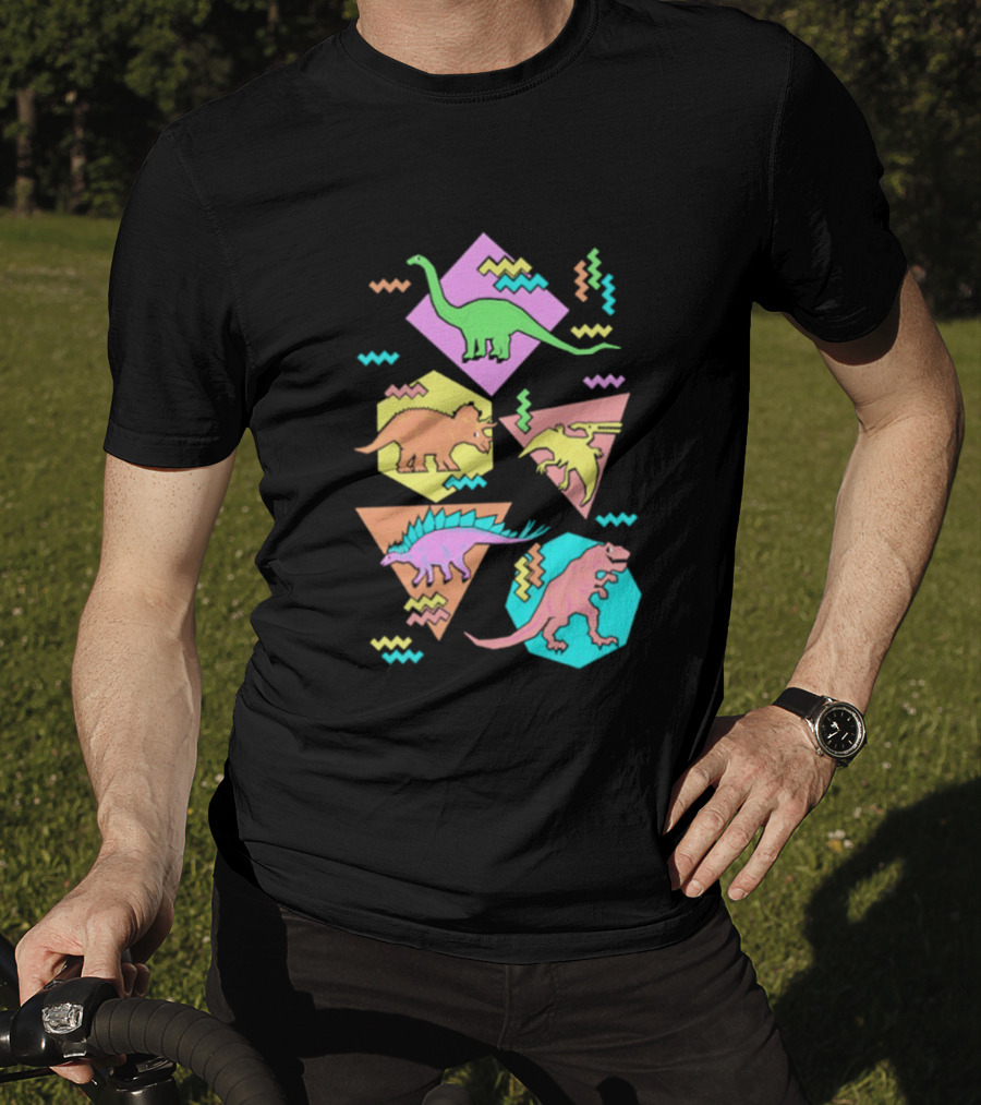 Brachiosaurus Triceratops Pterosauria Stegosaurus Tyrannosaurus Rex Cartoon Geometric T-Shirt