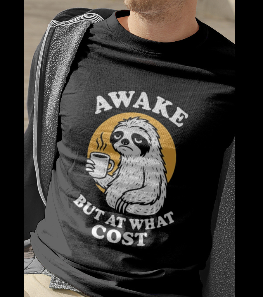 Awake Sloth Holding Coffee Cup But At What Cost T-Shirt