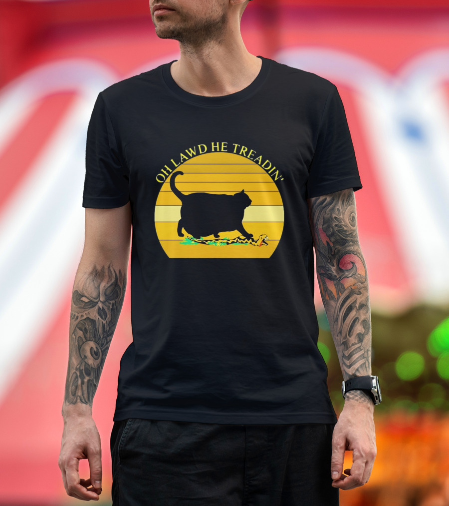 Oh Lawd He Treadin' Black Cat Vintage Retro Sunset T-Shirt