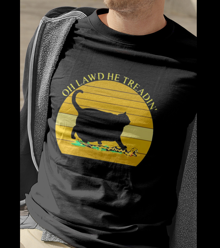 Oh Lawd He Treadin' Black Cat Vintage Retro Sunset T-Shirt
