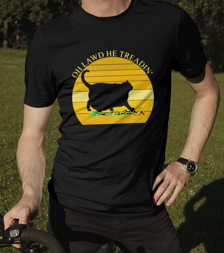 Oh Lawd He Treadin' Black Cat Vintage Retro Sunset T-Shirt