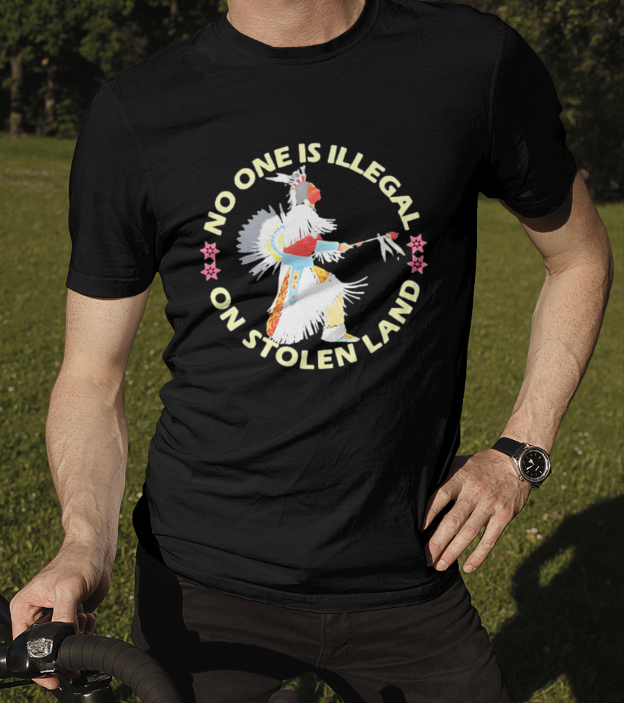 No One Is Illegal On Stolen Land Native American Dancer Floral Circle T-Shirt