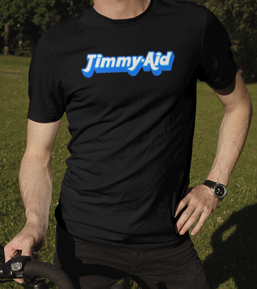 Jimmy Aid Bold Blue Retro Font T-Shirt