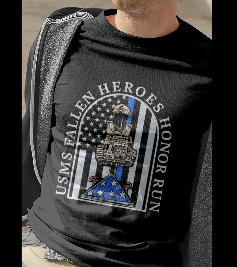 USMS Fallen Heroes Honor Run Stars And Stripes Tribute Memorial T-Shirt