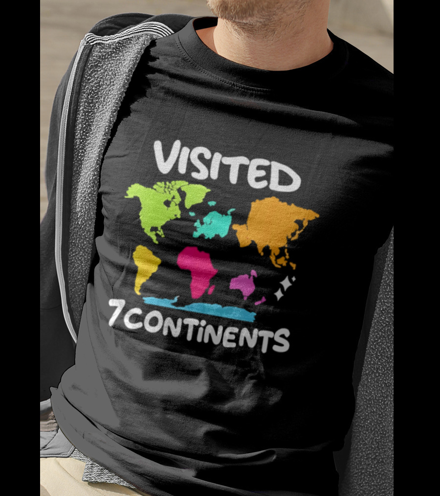 Visited 7 Continents Colorful World Map Travel T-Shirt