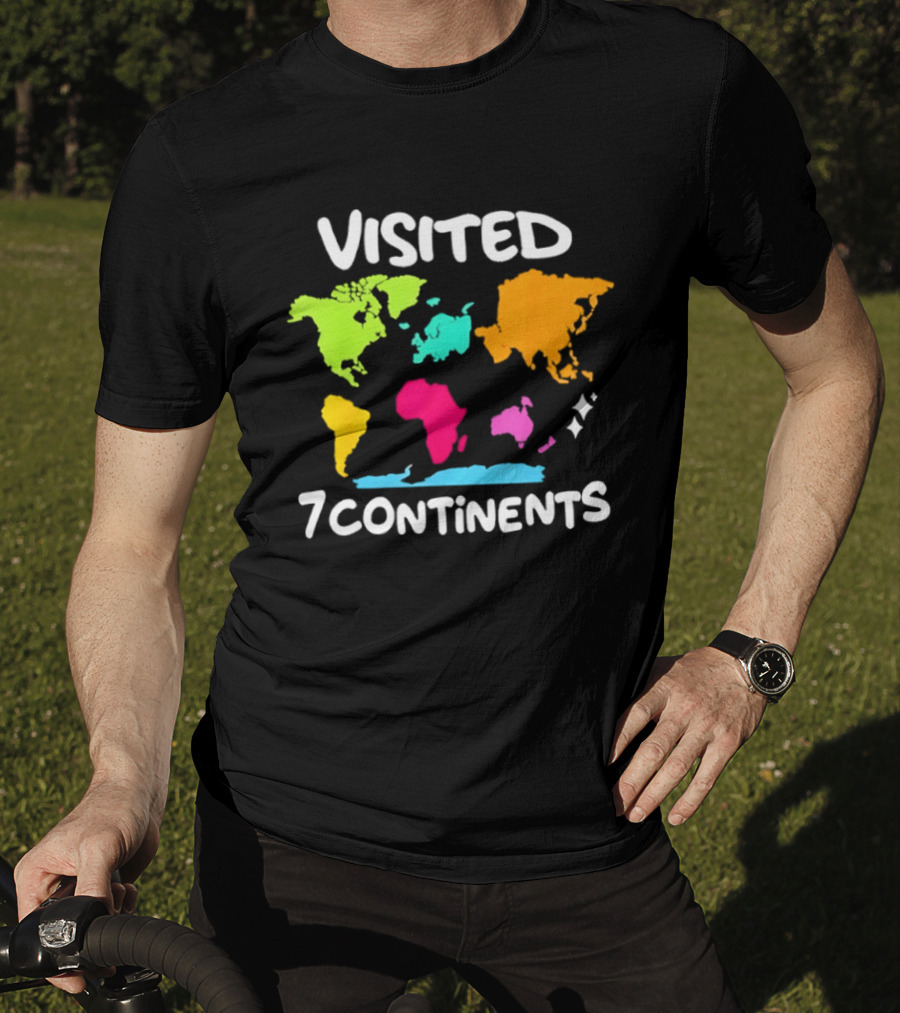 Visited 7 Continents Colorful World Map Travel T-Shirt