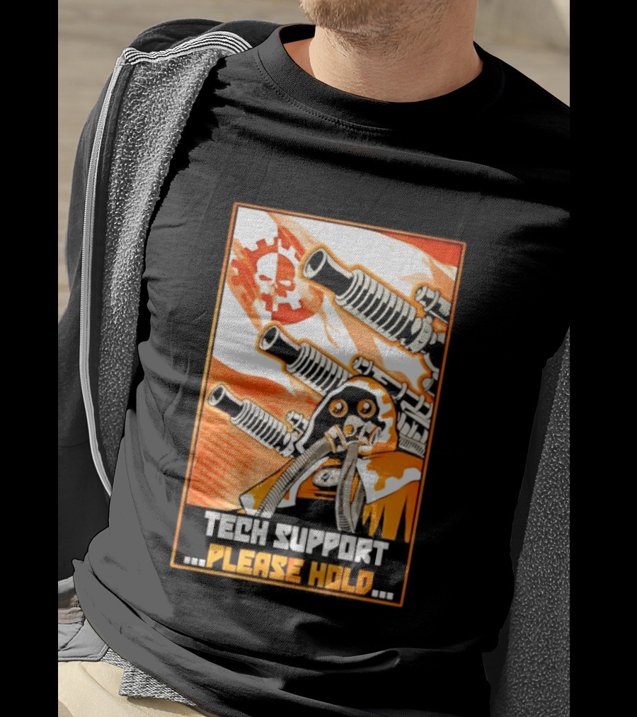 Tech Support Please Hold Skull And Crossbones With Retro Helmets And Cannons T-Shirt