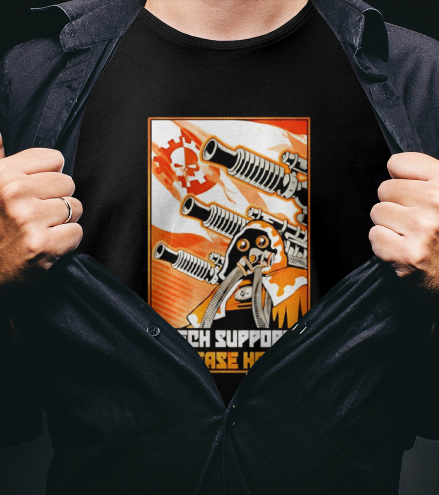 Tech Support Please Hold Skull And Crossbones With Retro Helmets And Cannons T-Shirt