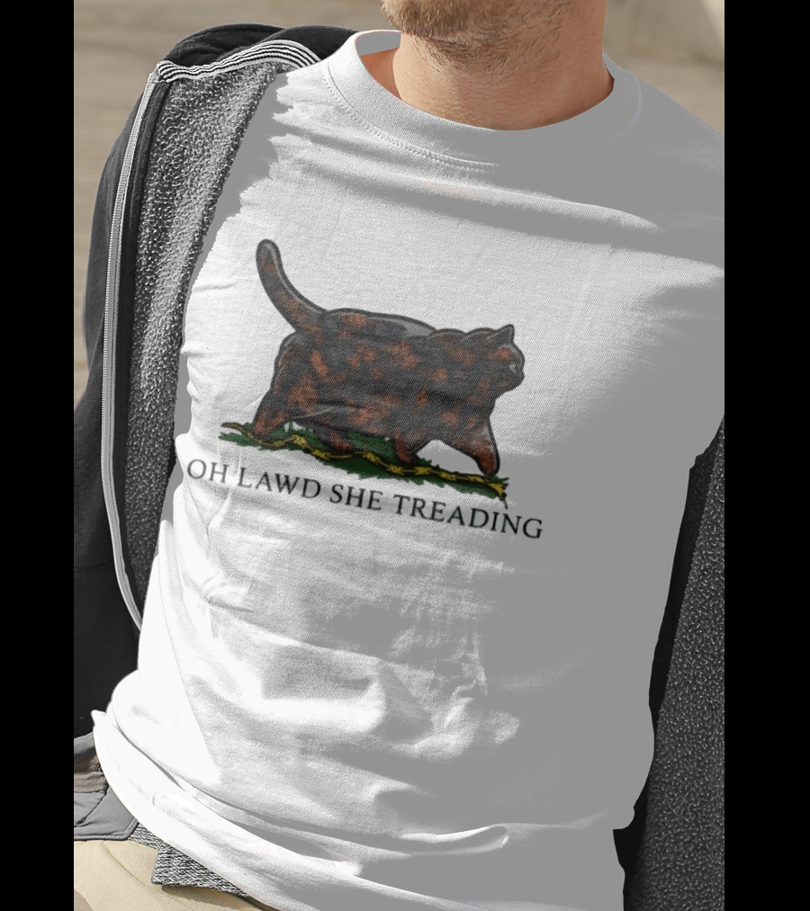 Oh Lawd She Treading Black Cat Walking On Snake T-Shirt