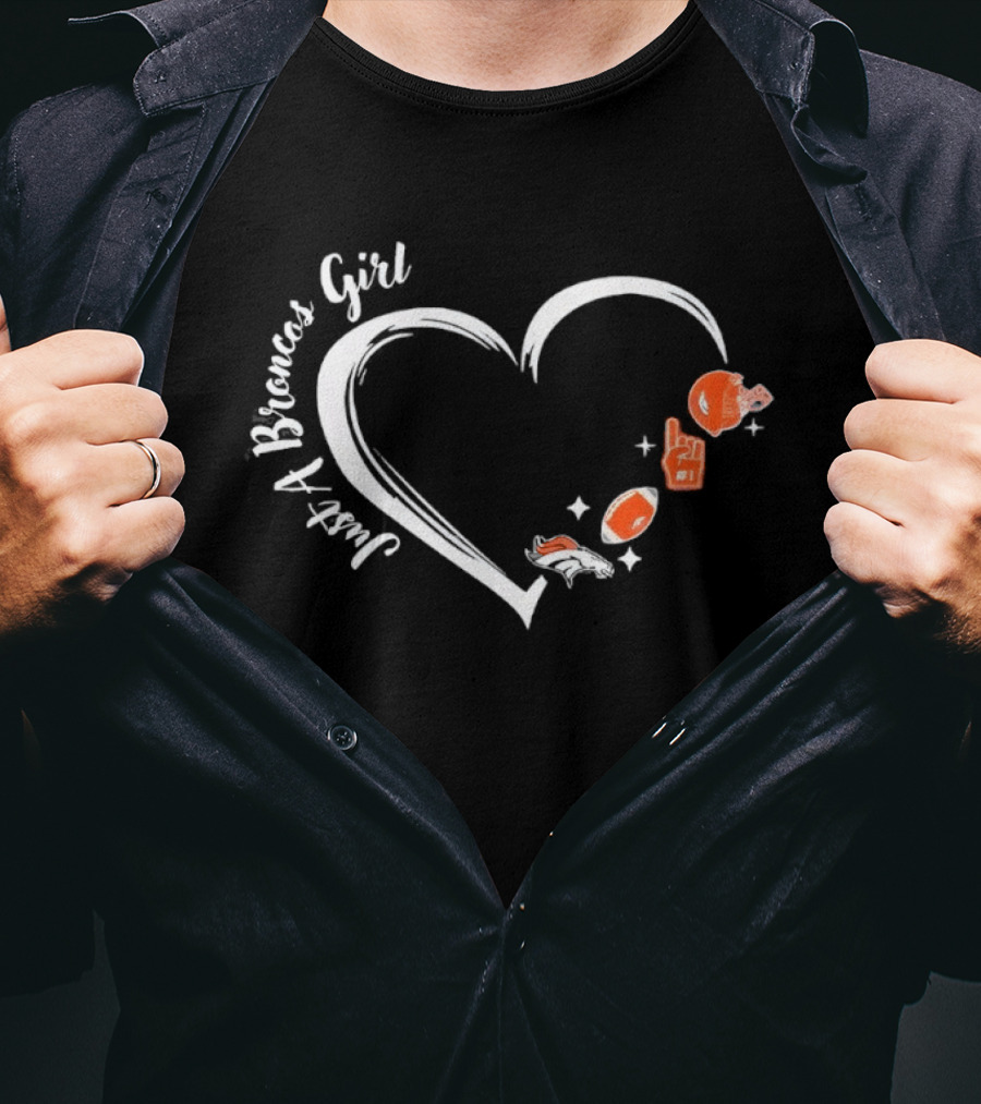 Denver Broncos Girl Heart And Football Helmet Fan T-Shirt