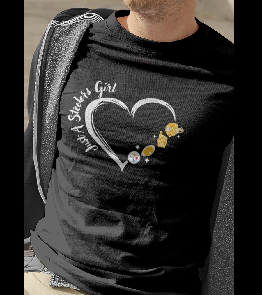 Just A Steelers Girl Heart With Football And Helmet T-Shirt