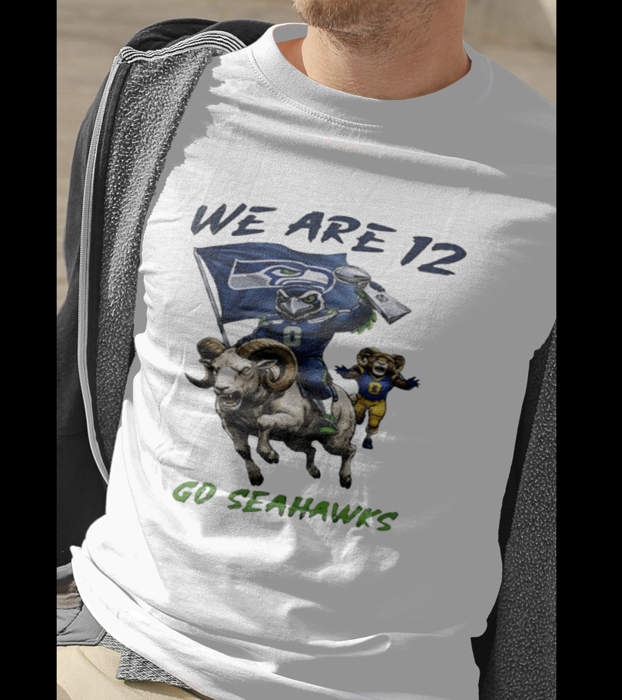 We Are 12 Go Seahawks Riding Goat With Seahawks Flag T-Shirt