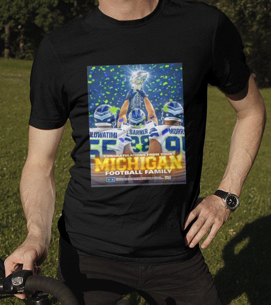 Congratulations Oluwatimi Barner Morr Seattle Seahawks Trophy From Your Michigan Football Family T-Shirt