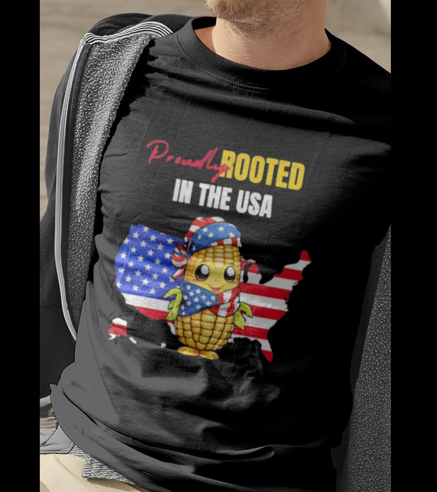 Proudly Rooted In The USA Corn American Flag Map T-Shirt