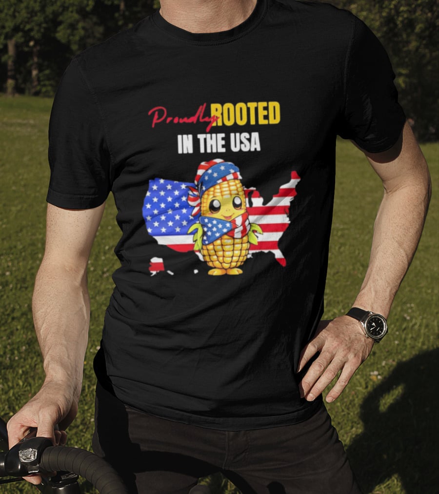 Proudly Rooted In The USA Corn American Flag Map T-Shirt