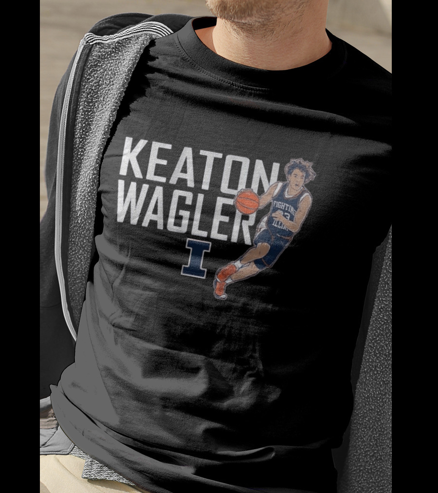 Fighting Illini Basketball Keaton Wagler Illinois Player Action T-Shirt