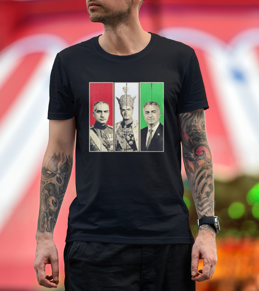 Pahlavi Dynasty Generations Reza Shah Mohammad Reza Iran Flag T-Shirt