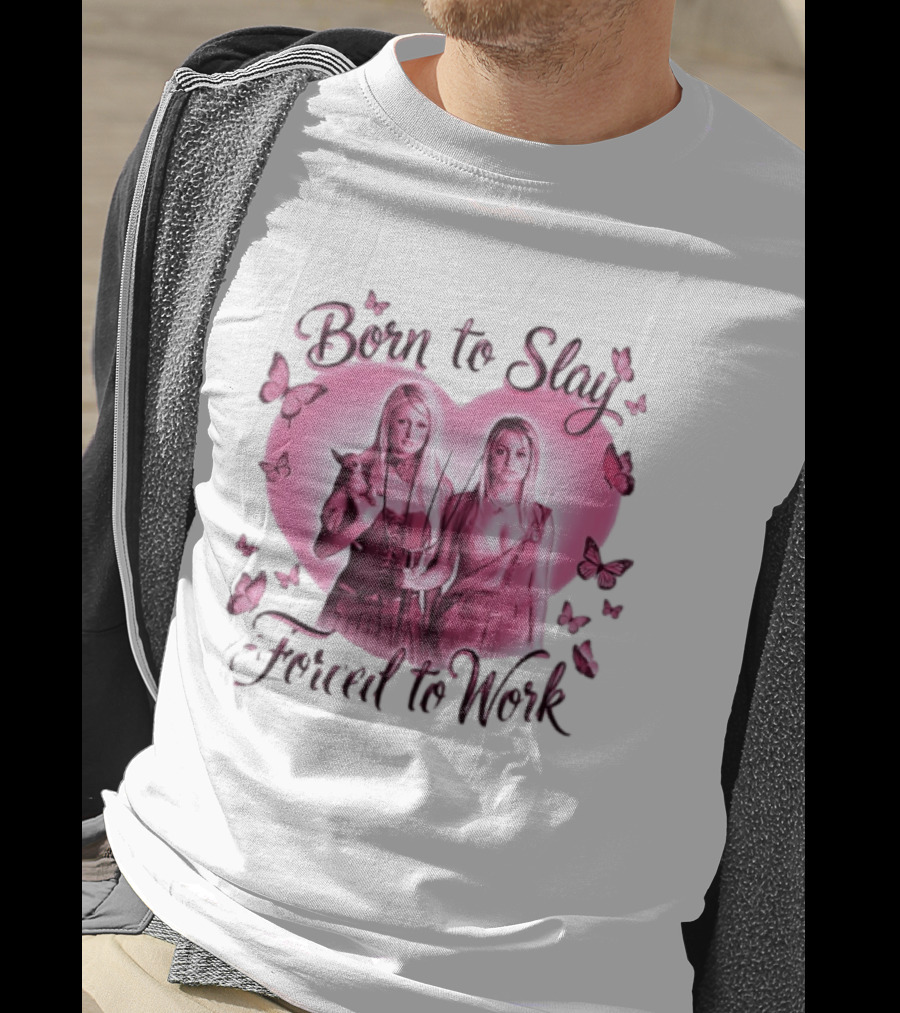Paris Hilton Và Nicole Richi Born To Slay Forced To Work Heart Shape Butterfly Aesthetic T-Shirt