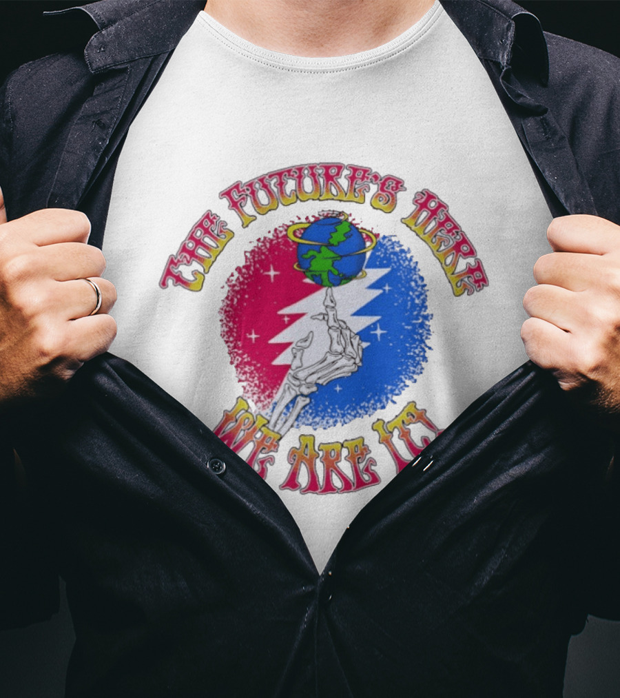 Grateful Dead Skeleton Future's Here We Are It Earth Lightning Bolt T-Shirt