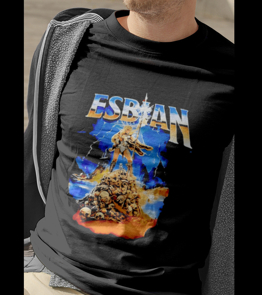 Lesbian Fantasy Lightning Warrior Epic Skull Mountain T-Shirt