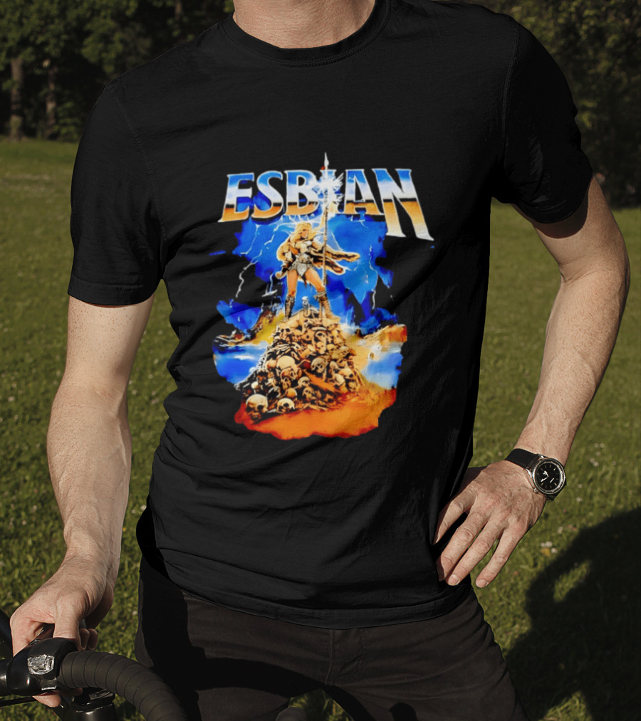 Lesbian Fantasy Lightning Warrior Epic Skull Mountain T-Shirt