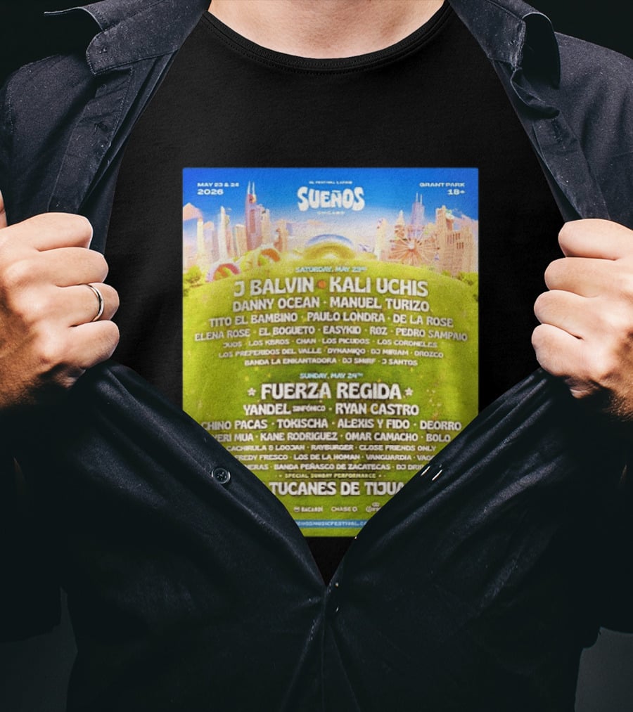 Suenos Chicago 2026 Festival Latino Full Lineup J Balvin Kali Uchis Fuerza Regida Grant Park May 23 24 T-Shirt