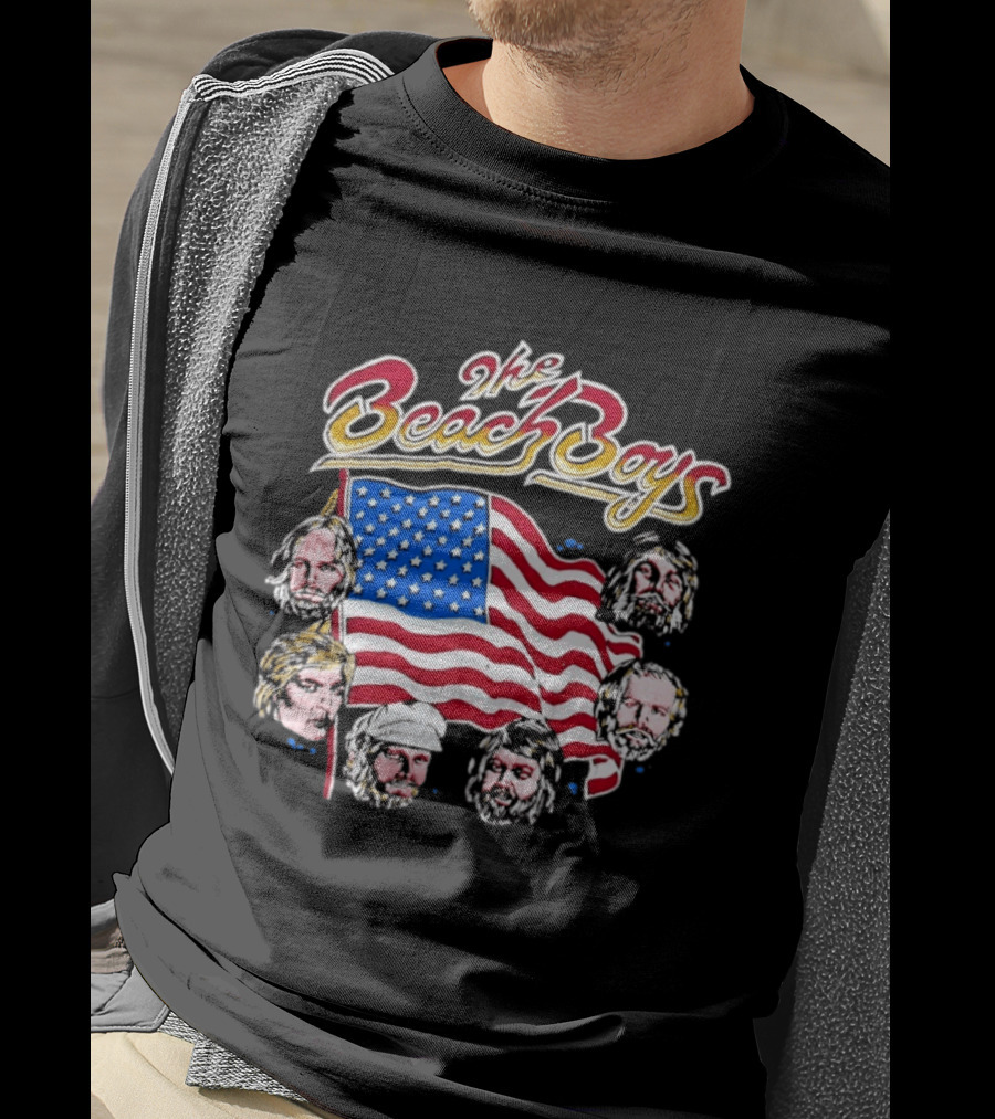 The Beach Boys USA Flag Vintage Style With Band Member Portraits T-Shirt