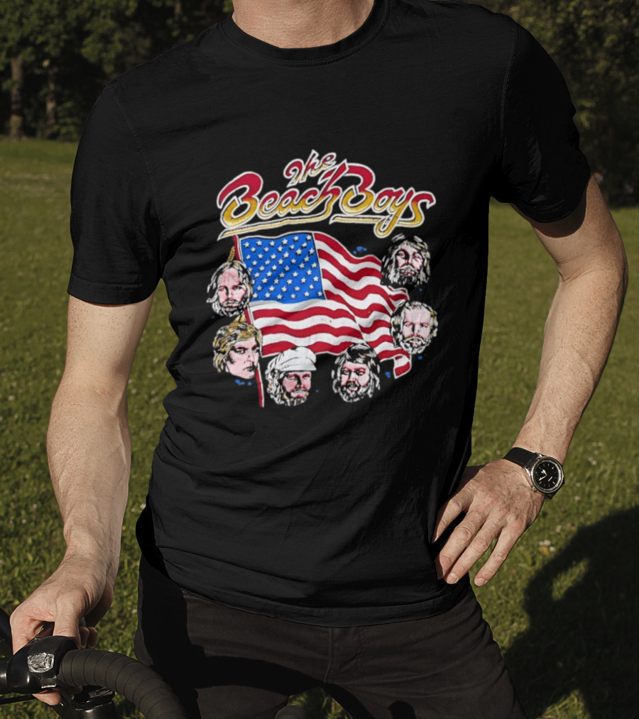 The Beach Boys USA Flag Vintage Style With Band Member Portraits T-Shirt