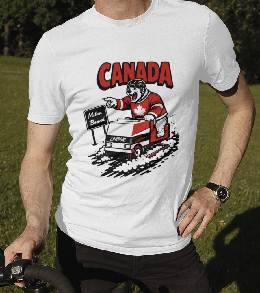 Canada Hockey Polar Bear Zamboni Milan Bound Winter Sports T-Shirt