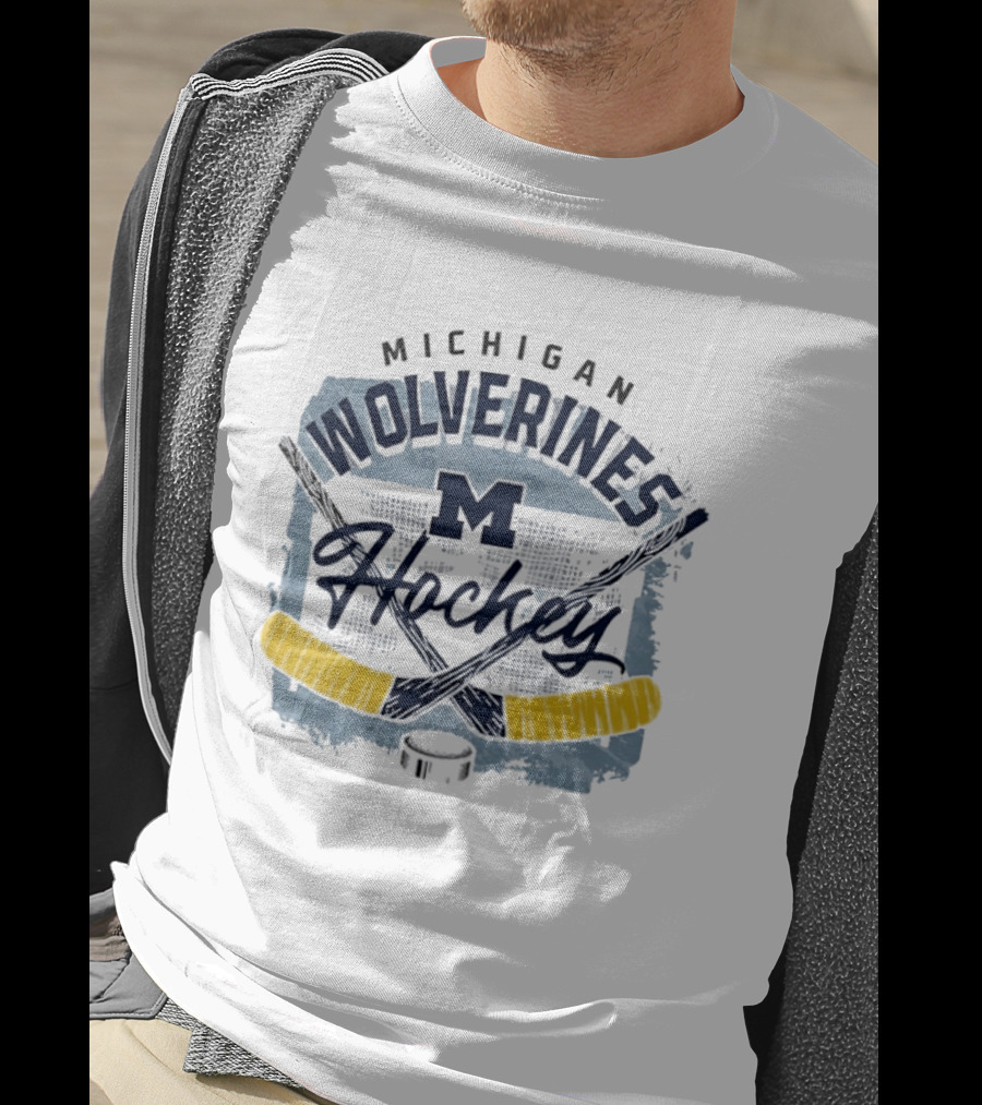 Michigan Wolverines Hockey Team Logo With Crossed Sticks And Puck T-Shirt