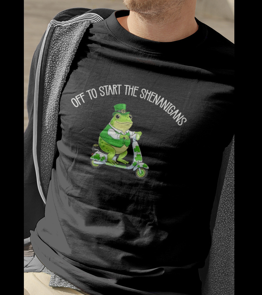 Off To Start The Shenanigans Frog Scooter St. Patrick's Day T-Shirt