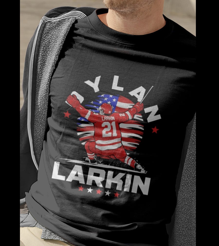 Dylan Larkin 21 USA Flag Celebration Detroit Hockey T-Shirt