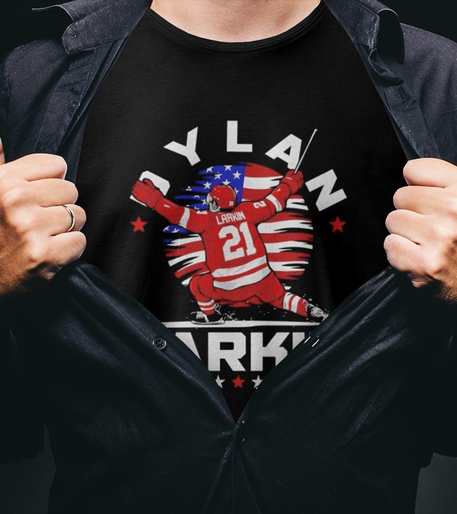 Dylan Larkin 21 USA Flag Celebration Detroit Hockey T-Shirt