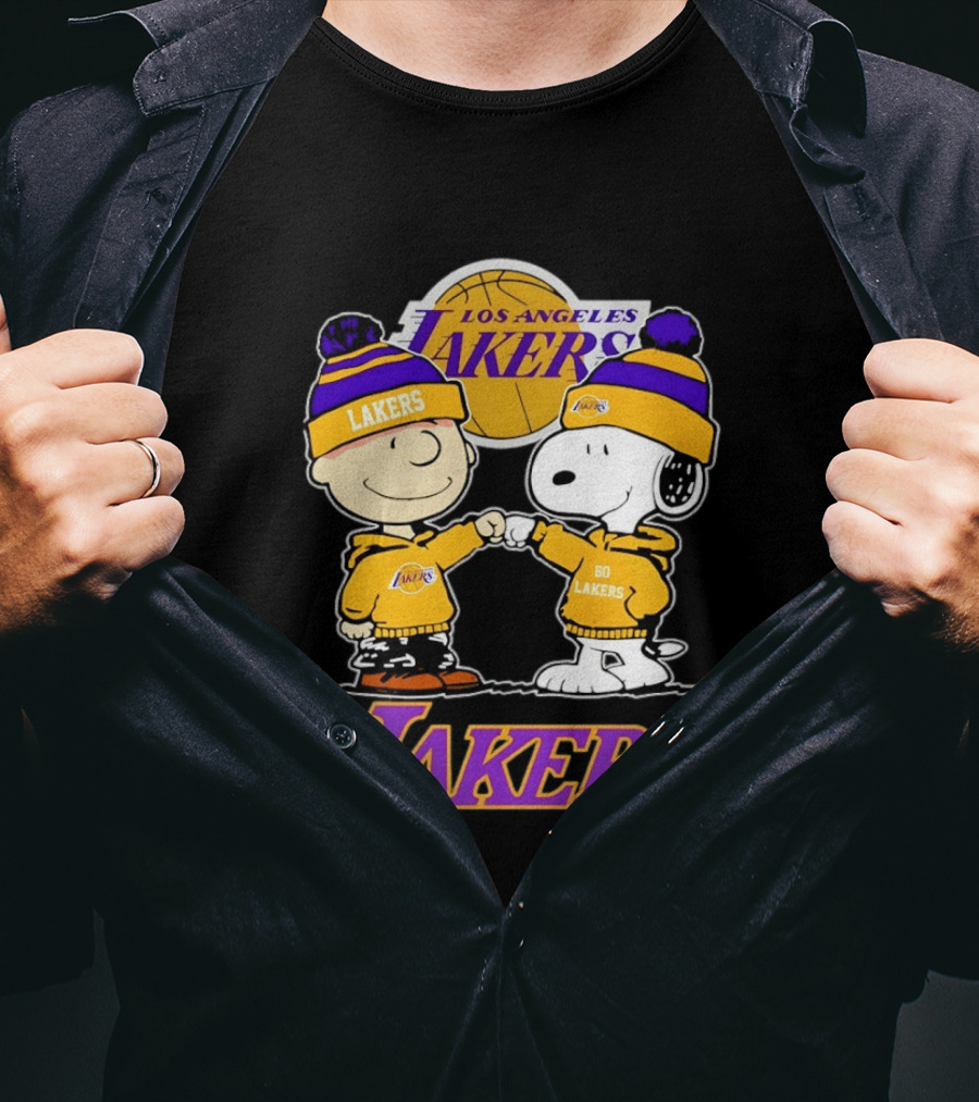 Charlie Brown Snoopy Fist Bump Los Angeles Lakers Basketball Fan Gear T-Shirt