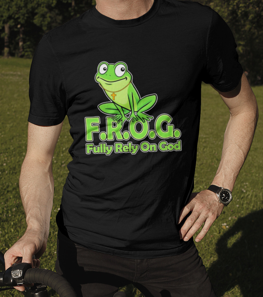 F.R.O.G. Fully Rely On God Frog With Cross Necklace T-Shirt