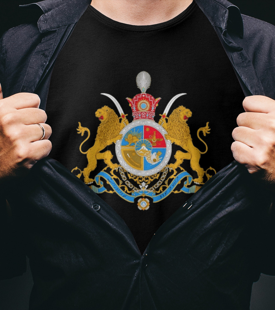 Imperial Lion And Crown Emblem Of Iran Dual Sword Legacy T-Shirt
