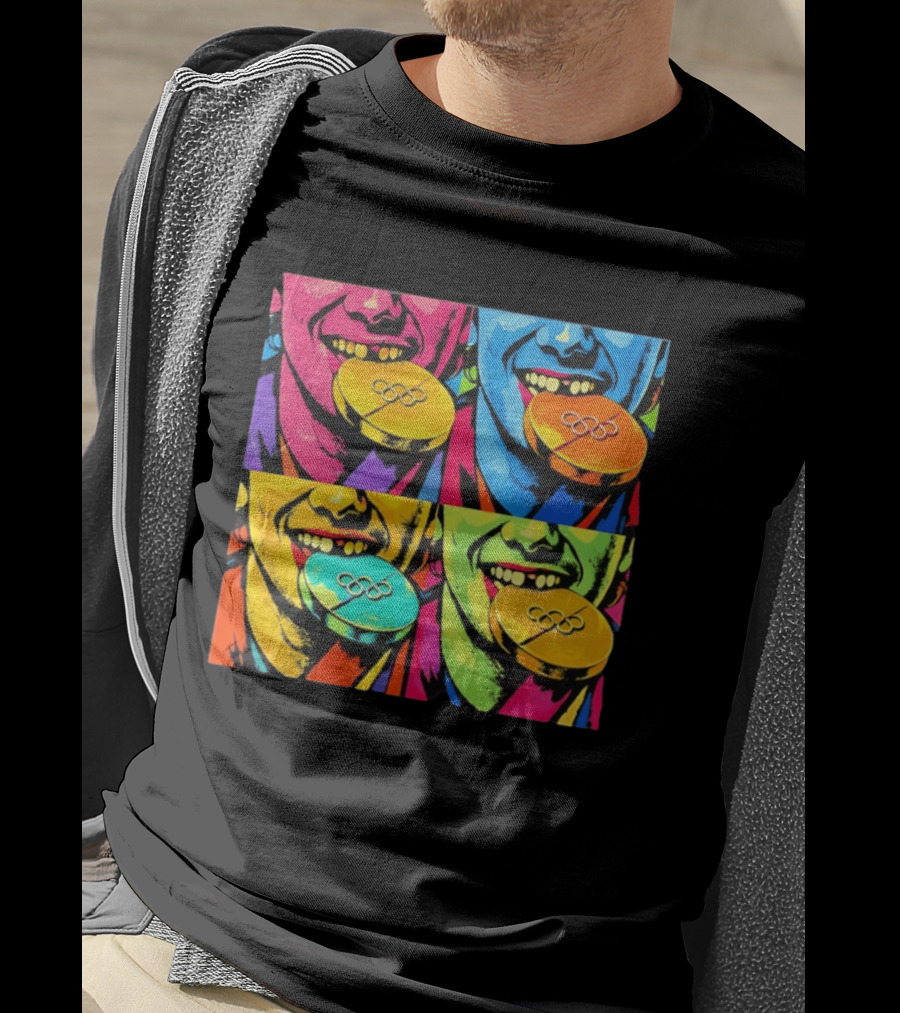 Jack Hughes Golden Goal Pop Art Olympic Medal T-Shirt