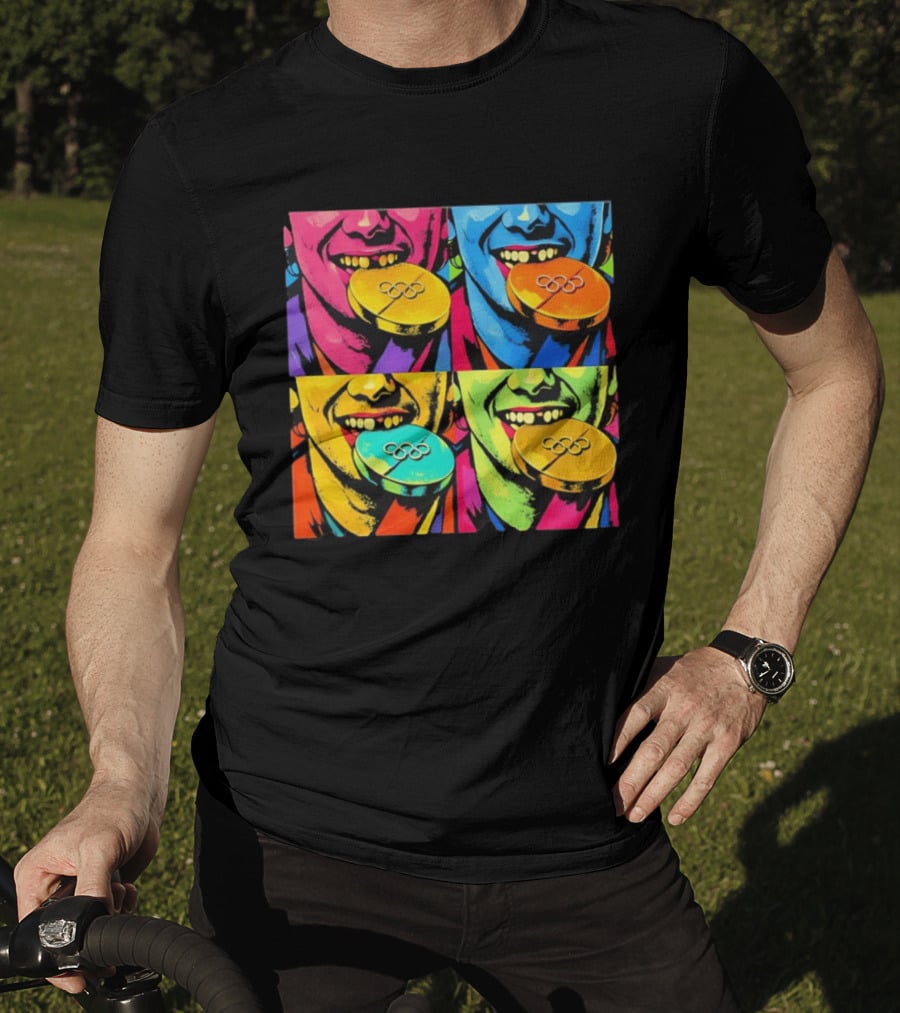 Jack Hughes Golden Goal Pop Art Olympic Medal T-Shirt