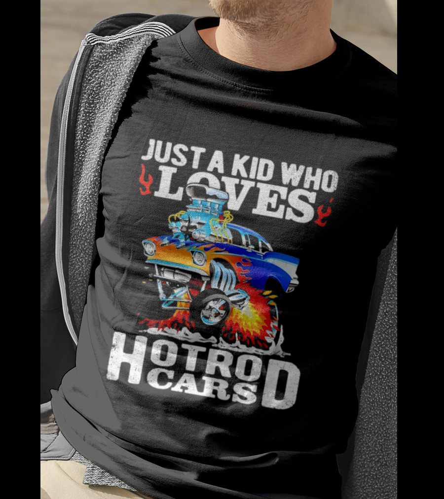 Just A Kid Who Loves Hotrod Cars Cartoon Flames T-Shirt