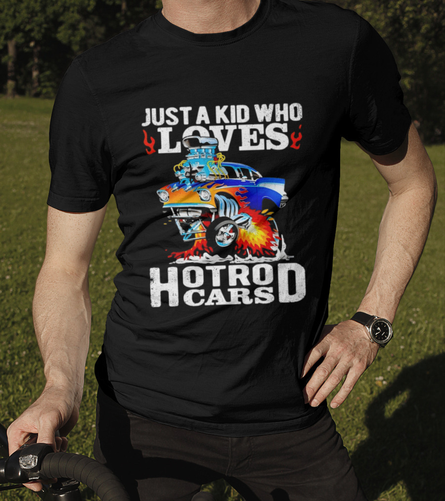 Just A Kid Who Loves Hotrod Cars Cartoon Flames T-Shirt