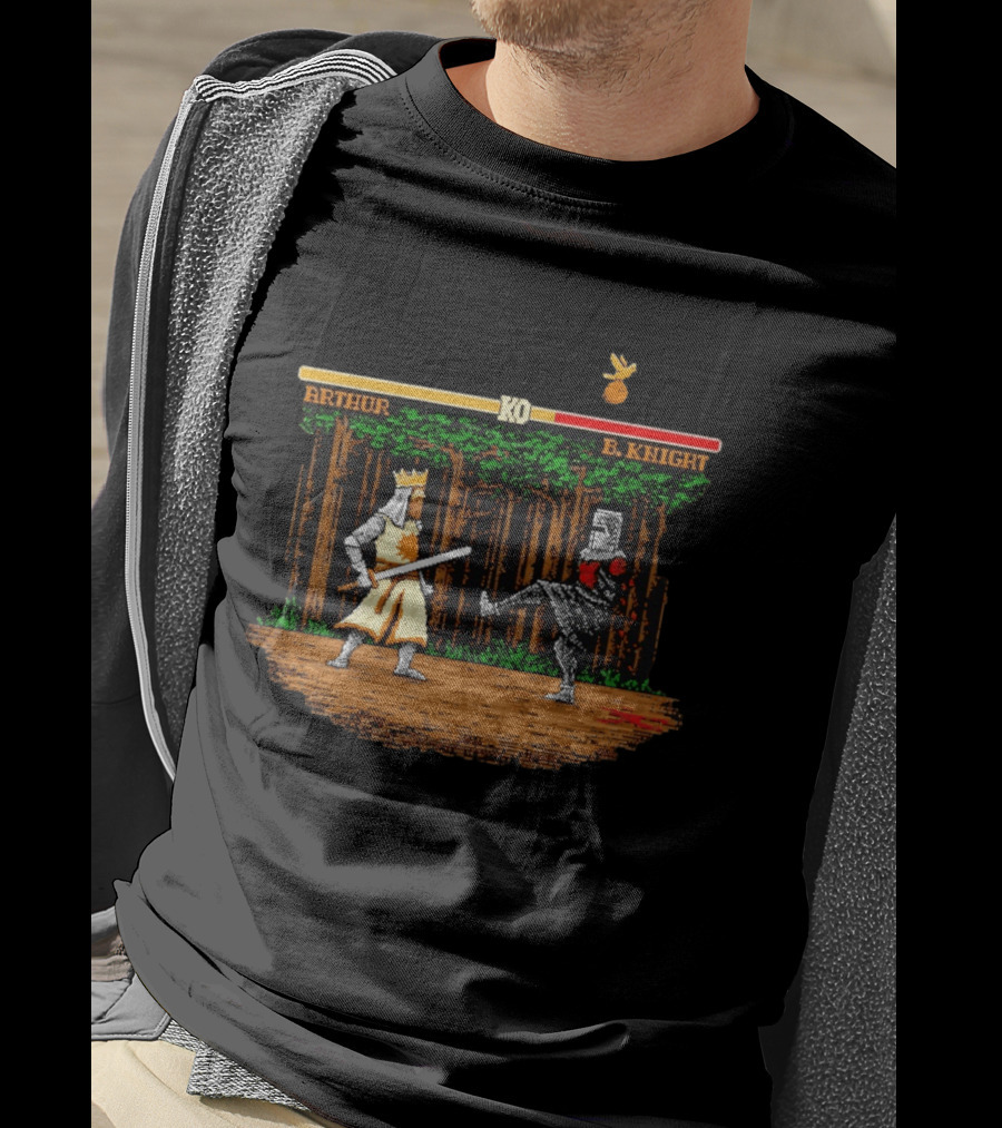 King Arthur Vs Black Knight KO Monty Python And The Holy Grail Pixel Art Forest Duel T-Shirt