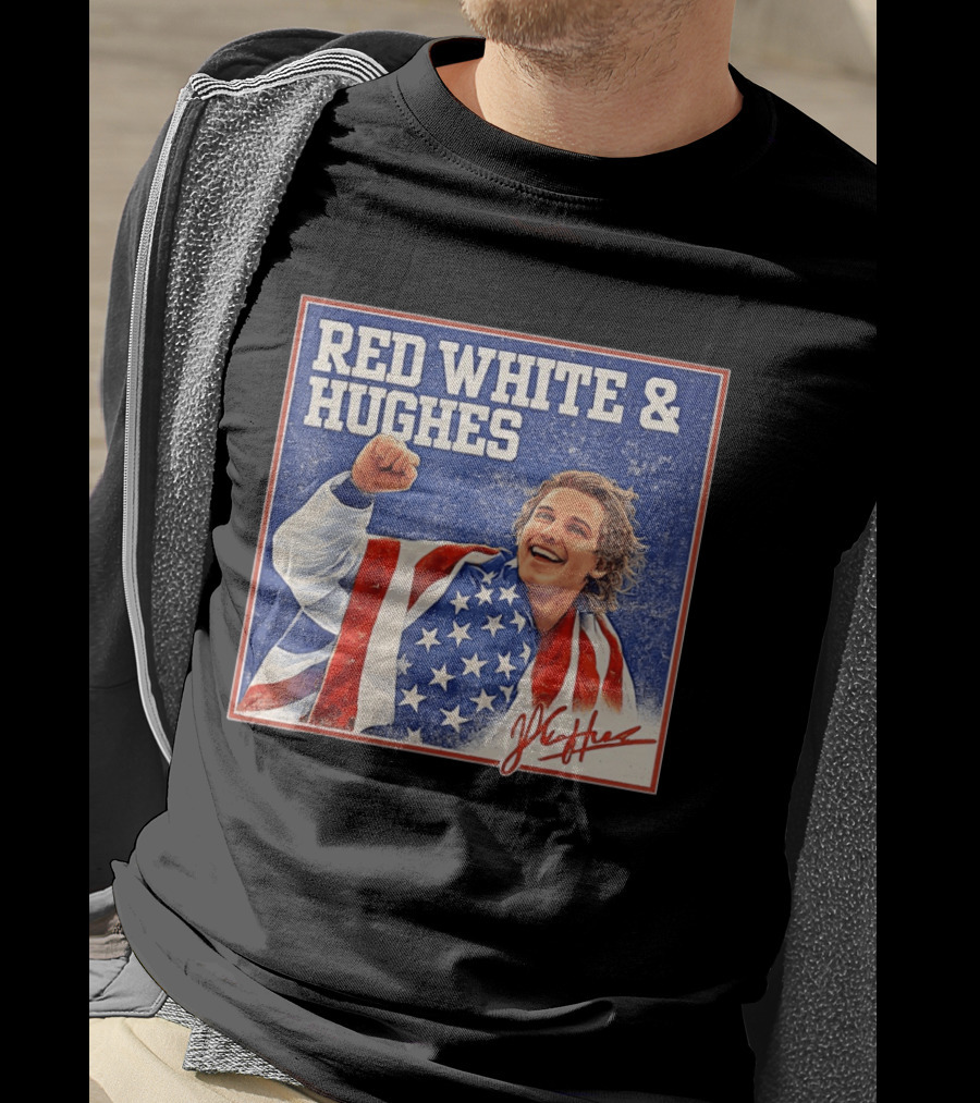 Red White & Hughes USA Jack Hughes Signature Fist Pump Celebration T-Shirt