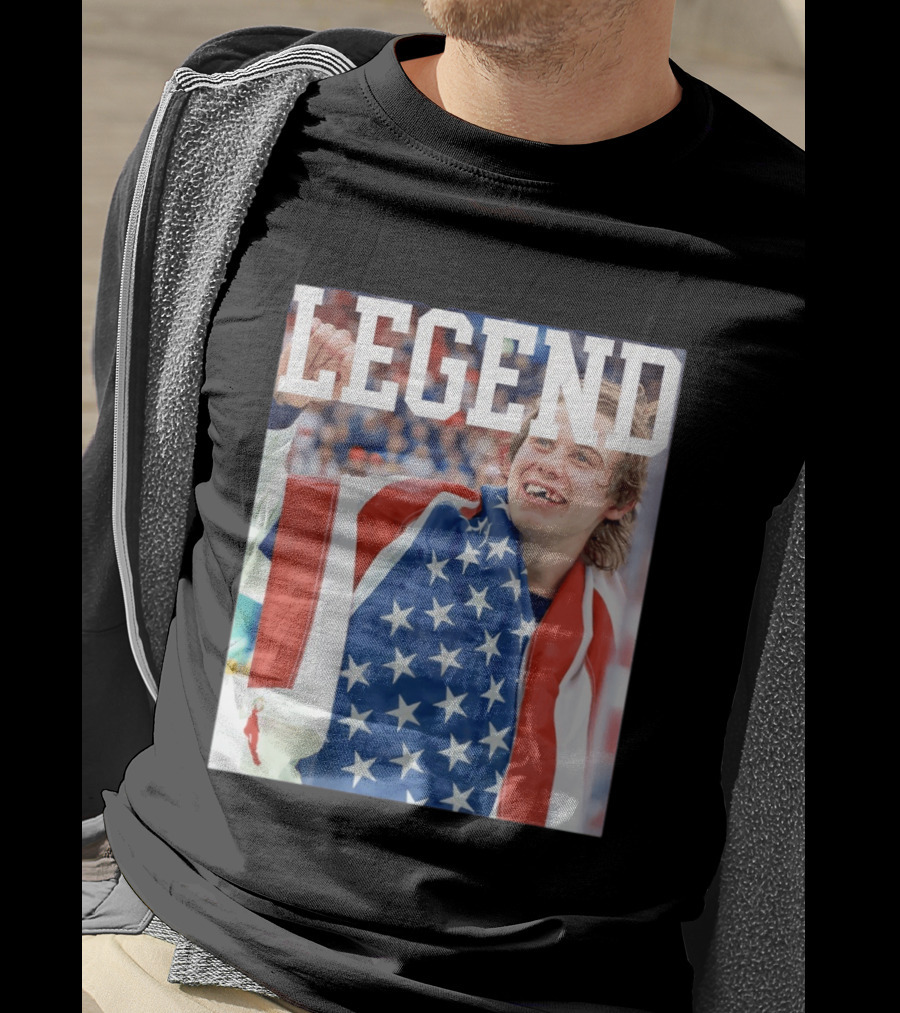 Men's Hockey USA Jack Hughes Legend American Flag Victory Celebration T-Shirt
