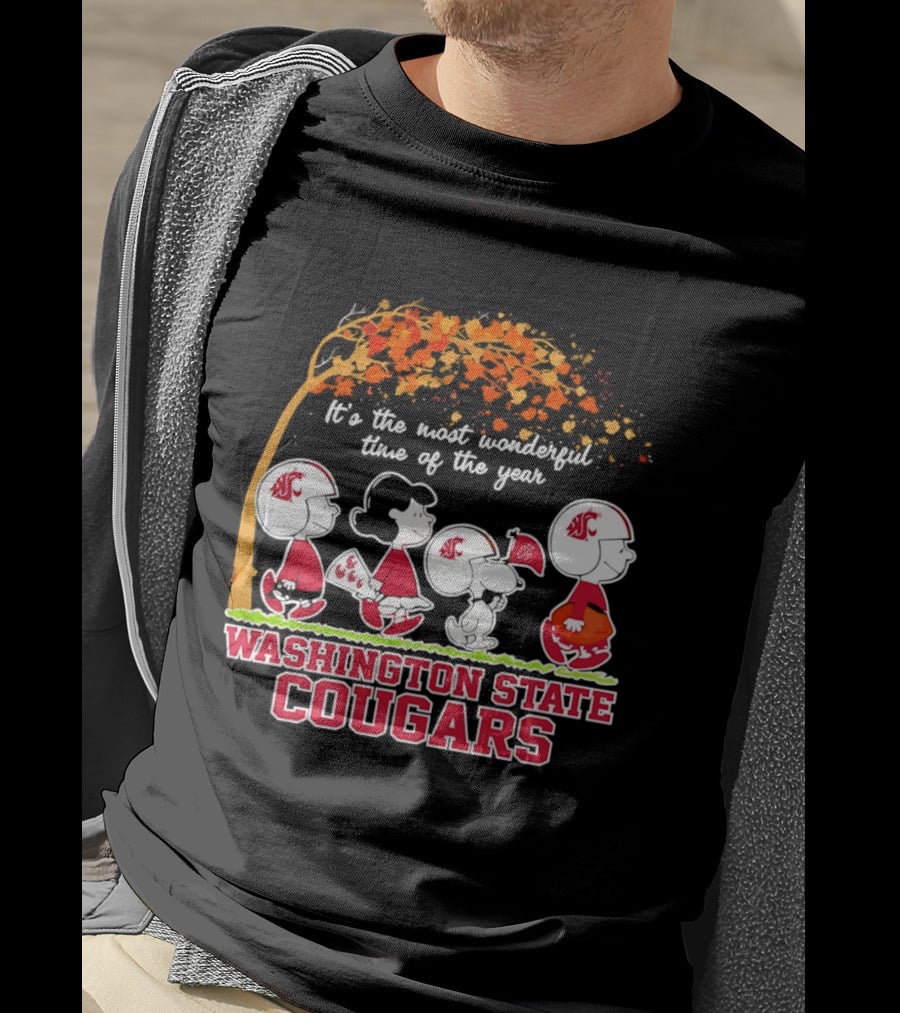Peanuts It's The Most Wonderful Time Washington State Cougars Charlie Brown Snoopy Woodstock T-Shirt
