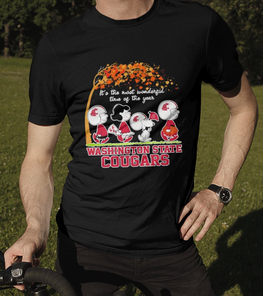 Peanuts It's The Most Wonderful Time Washington State Cougars Charlie Brown Snoopy Woodstock T-Shirt