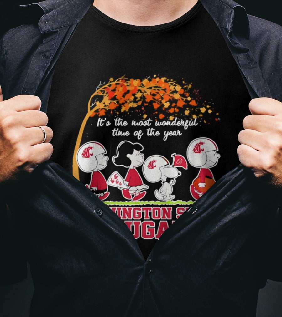 Peanuts It's The Most Wonderful Time Washington State Cougars Charlie Brown Snoopy Woodstock T-Shirt