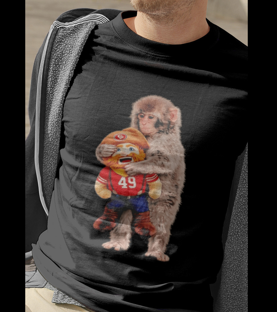 Punch Monkey Cuddling San Francisco 49ers Mascot Plush T-Shirt