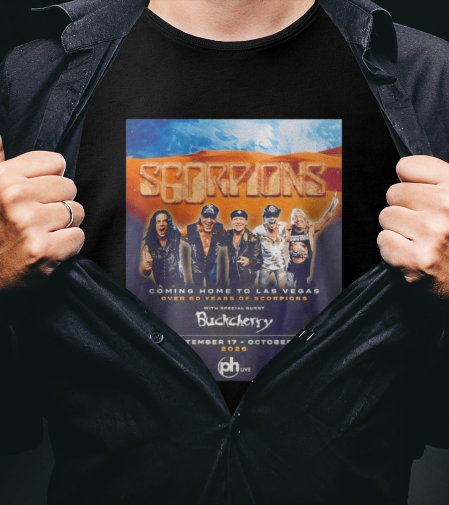 Scorpions Coming Home To Las Vegas Over 60 Years Special Guest Buckcherry September 17 October 3 2026 T-Shirt