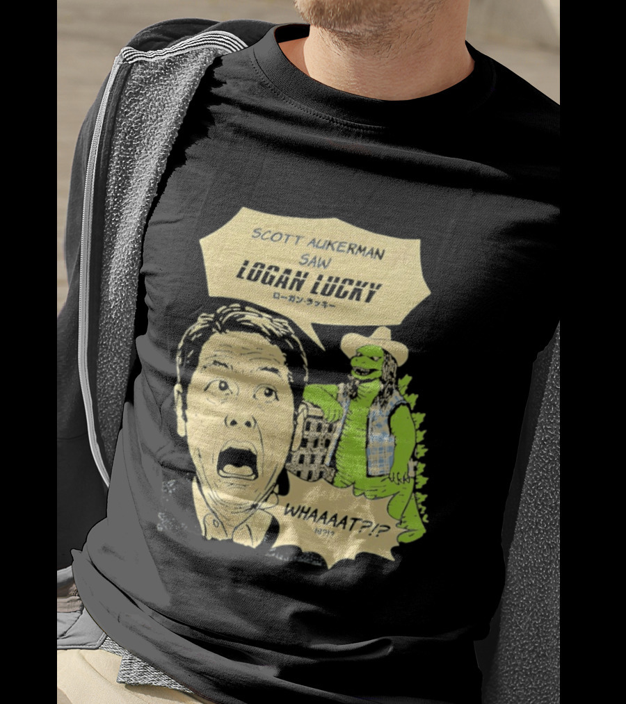 Scott Aukerman Saw Logan Lucky Japanese Text Surprised Face Monster WHAAAT?!? T-Shirt