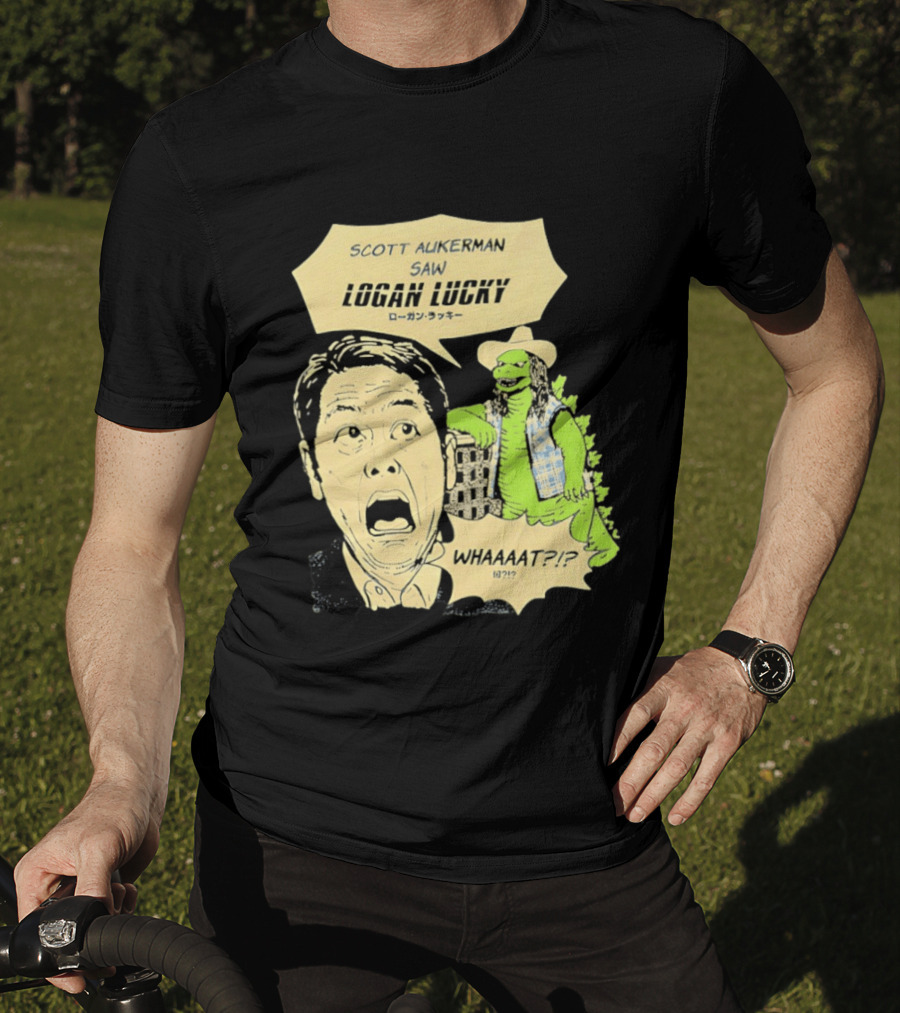 Scott Aukerman Saw Logan Lucky Japanese Text Surprised Face Monster WHAAAT?!? T-Shirt